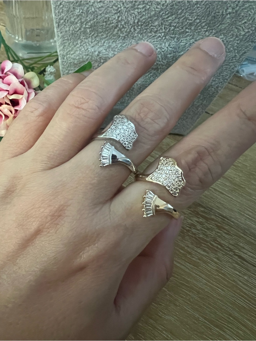 Gold & Silver Tone Wrap Ring, CZ Crystal Statement Ring